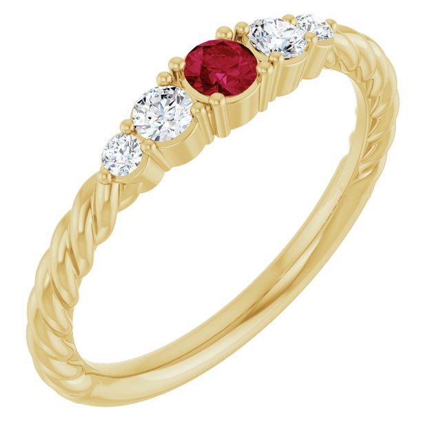 14K Yellow Gold  Lab-Grown Ruby & 1/6 CTW Natural Diamond Stackable Family Ring