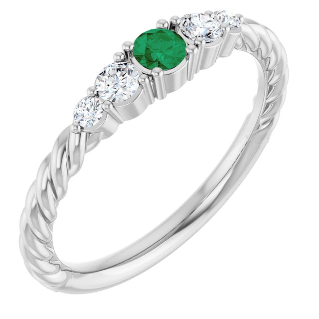Sterling Silver  Lab-Grown Emerald & 1/6 CTW Lab-Grown Diamond Stackable Family Ring