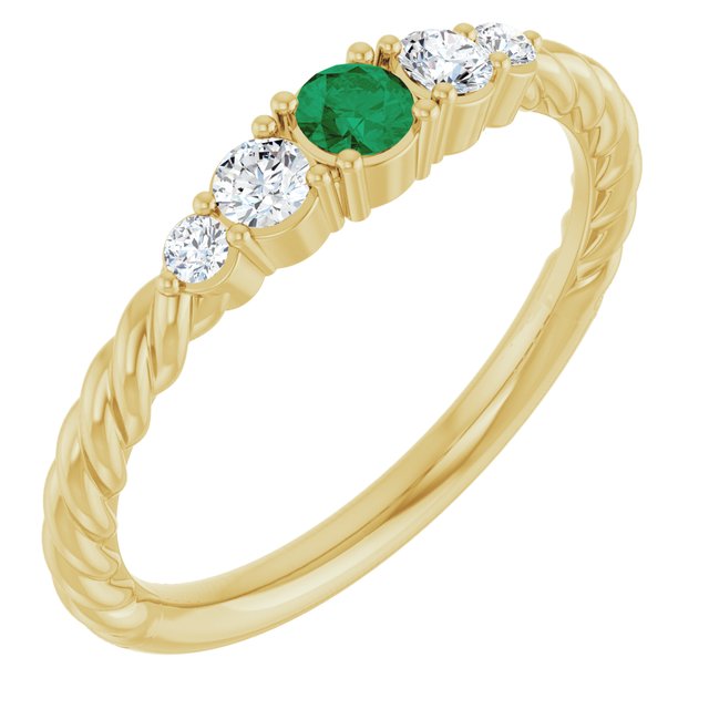 14K Yellow Gold  Lab-Grown Emerald & 1/6 CTW Lab-Grown Diamond Stackable Family Ring