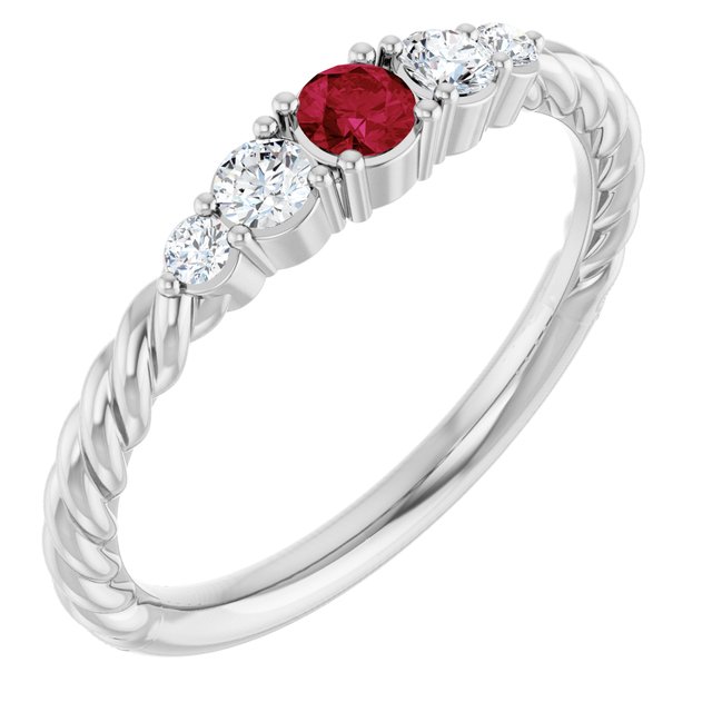 Sterling Silver  Lab-Grown Ruby & 1/6 CTW Lab-Grown Diamond Stackable Family Ring