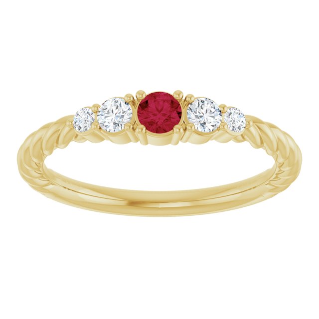 14K Yellow Gold  Lab-Grown Ruby & 1/6 CTW Natural Diamond Stackable Family Ring