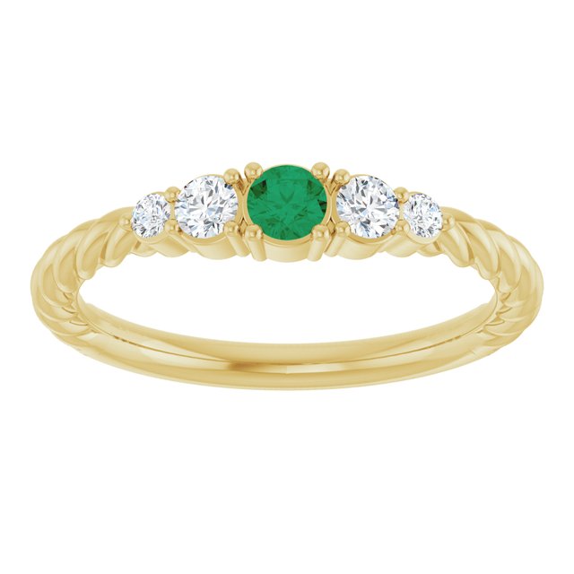 14K Yellow Gold  Lab-Grown Emerald & 1/6 CTW Lab-Grown Diamond Stackable Family Ring