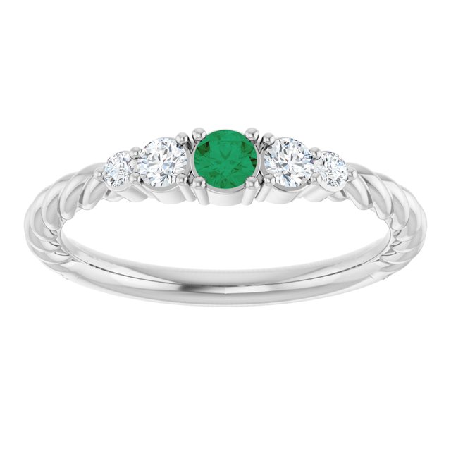 Sterling Silver  Lab-Grown Emerald & 1/6 CTW Lab-Grown Diamond Stackable Family Ring