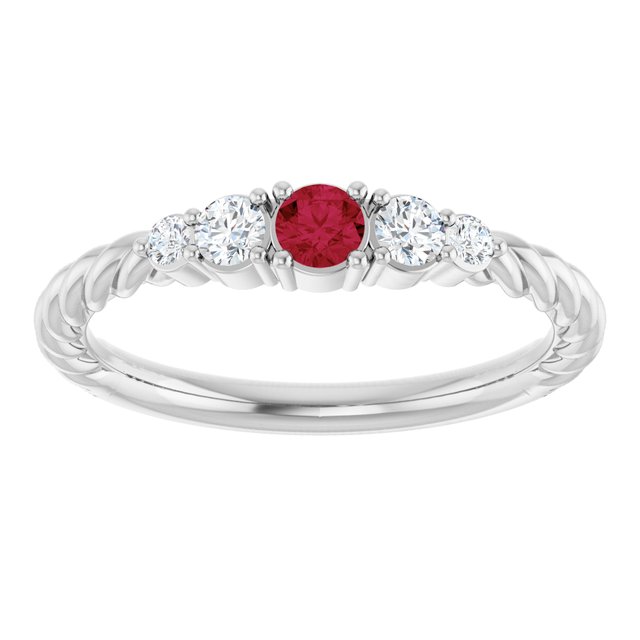 Sterling Silver  Lab-Grown Ruby & 1/6 CTW Lab-Grown Diamond Stackable Family Ring
