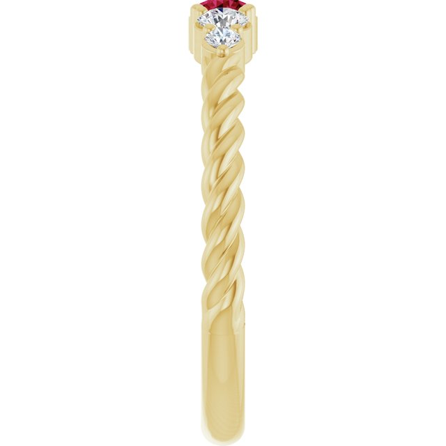 14K Yellow Gold  Lab-Grown Ruby & 1/6 CTW Natural Diamond Stackable Family Ring