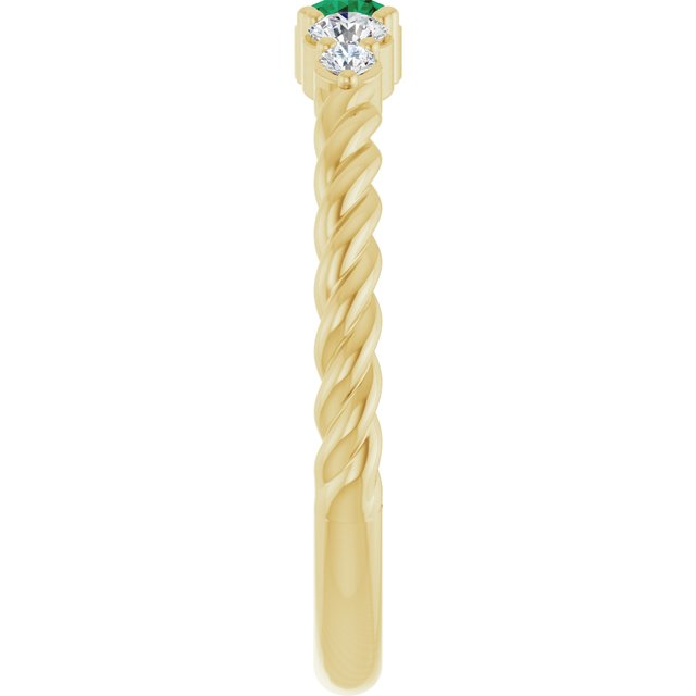 14K Yellow Gold  Lab-Grown Emerald & 1/6 CTW Lab-Grown Diamond Stackable Family Ring
