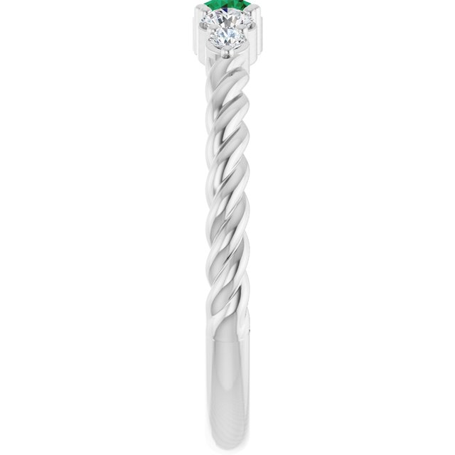Sterling Silver  Lab-Grown Emerald & 1/6 CTW Lab-Grown Diamond Stackable Family Ring