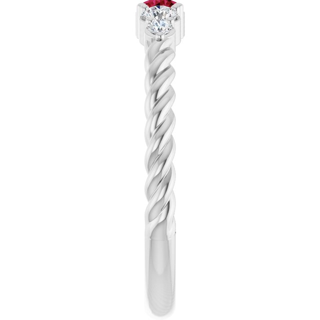 Sterling Silver  Lab-Grown Ruby & 1/6 CTW Lab-Grown Diamond Stackable Family Ring