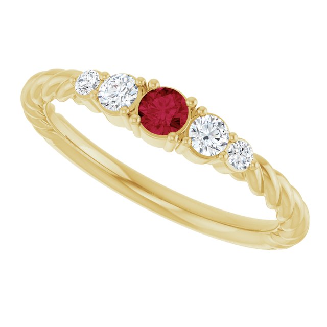 14K Yellow Gold  Lab-Grown Ruby & 1/6 CTW Lab-Grown Diamond Stackable Family Ring