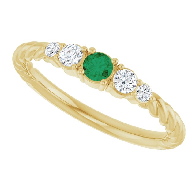 14K Yellow Gold  Lab-Grown Emerald & 1/6 CTW Lab-Grown Diamond Stackable Family Ring