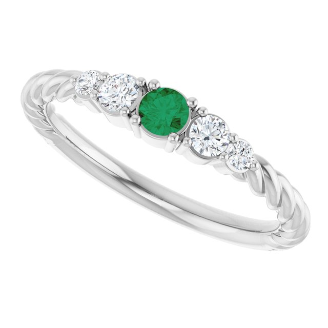 Sterling Silver  Lab-Grown Emerald & 1/6 CTW Lab-Grown Diamond Stackable Family Ring