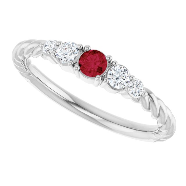 Sterling Silver  Lab-Grown Ruby & 1/6 CTW Lab-Grown Diamond Stackable Family Ring