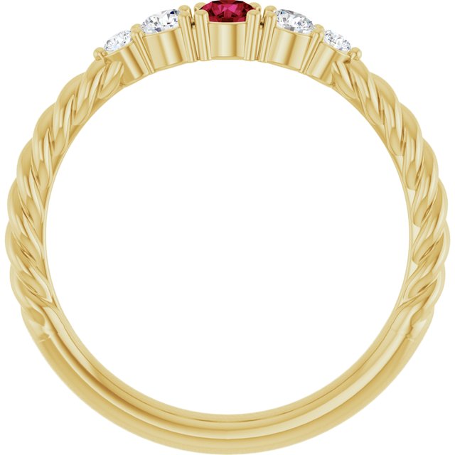 14K Yellow Gold  Lab-Grown Ruby & 1/6 CTW Natural Diamond Stackable Family Ring