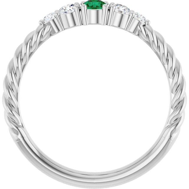 Sterling Silver  Lab-Grown Emerald & 1/6 CTW Lab-Grown Diamond Stackable Family Ring