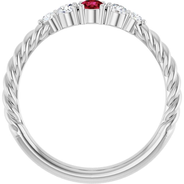 Sterling Silver  Lab-Grown Ruby & 1/6 CTW Lab-Grown Diamond Stackable Family Ring