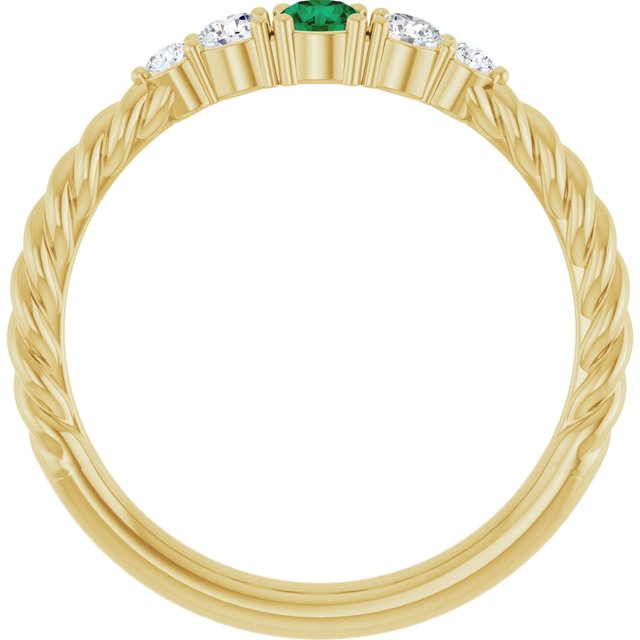 14K Yellow Gold  Lab-Grown Emerald & 1/6 CTW Lab-Grown Diamond Stackable Family Ring