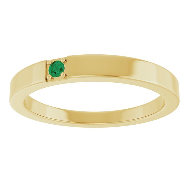 14K Yellow Gold Lab-Grown Emerald Engravable Family Stackable Ring