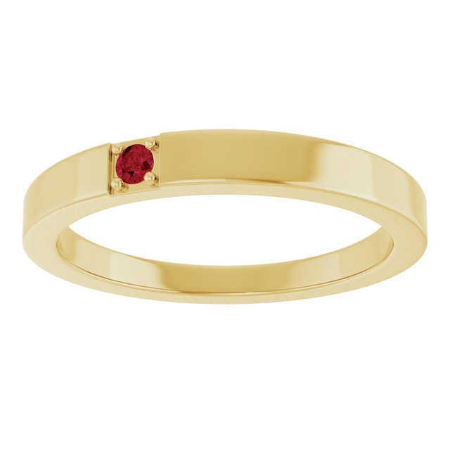 14K Yellow Gold Lab-Grown Ruby Engravable Family Stackable Ring