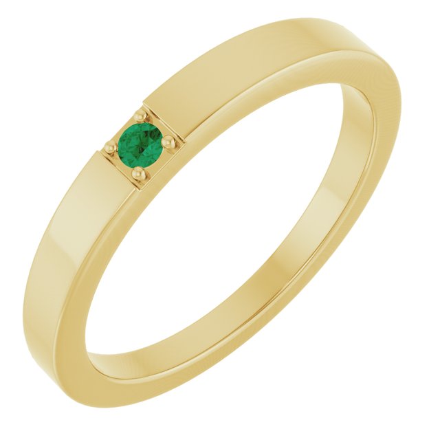 14K Yellow Gold Lab-Grown Emerald Engravable Family Stackable Ring