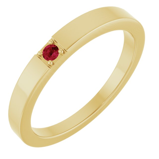 14K Yellow Gold Lab-Grown Ruby Engravable Family Stackable Ring