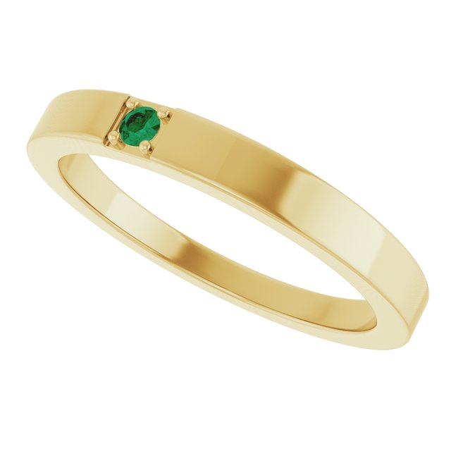 14K Yellow Gold Lab-Grown Emerald Engravable Family Stackable Ring