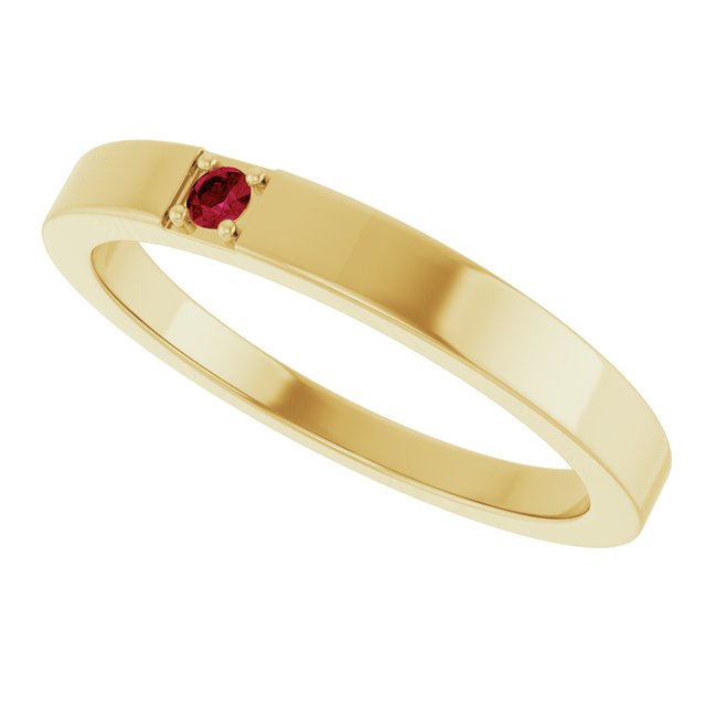 14K Yellow Gold Lab-Grown Ruby Engravable Family Stackable Ring