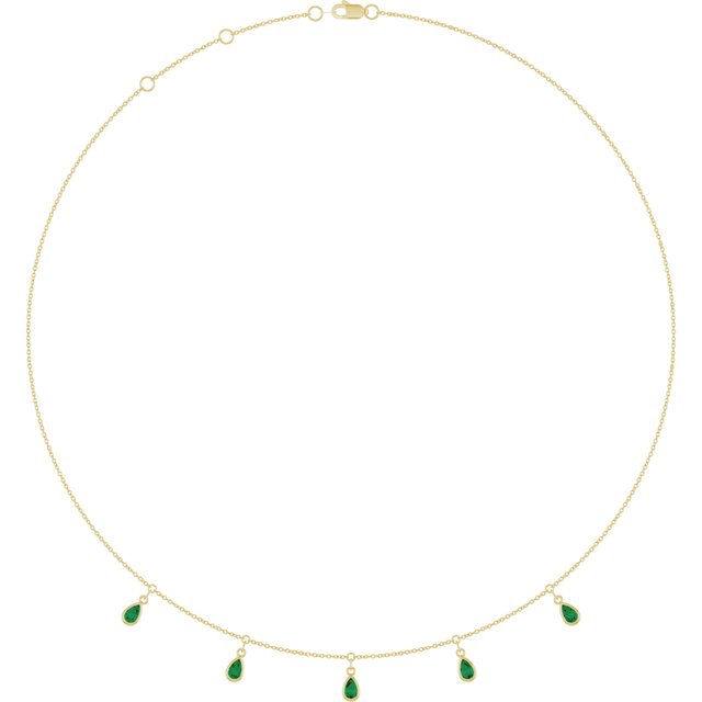 14K Yellow Gold Lab-Grown Emerald 5-Stone Station 16-18" Necklace
