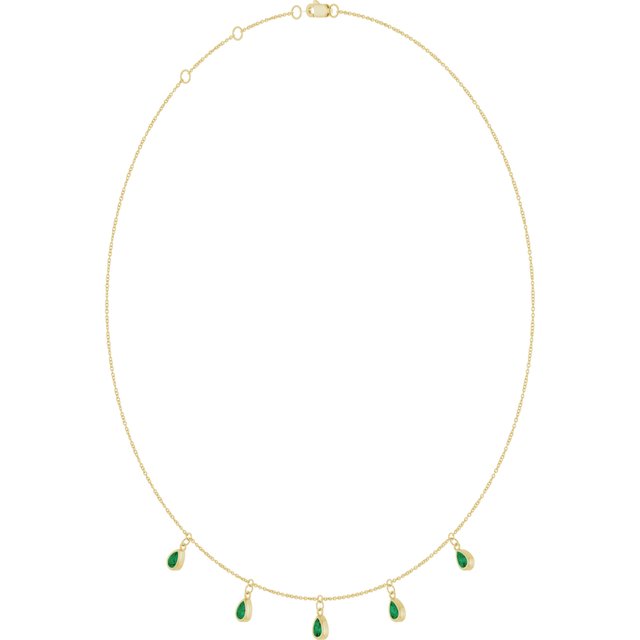14K Yellow Gold Lab-Grown Emerald 5-Stone Station 16-18" Necklace