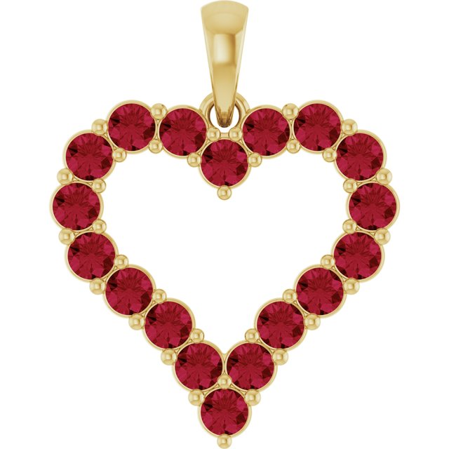 14K Yellow Gold Lab-Grown Ruby Heart Pendant