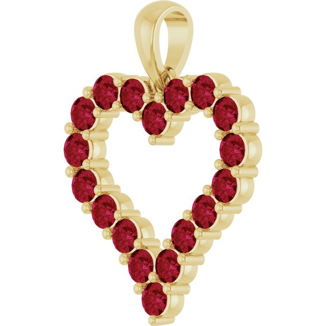 14K Yellow Gold Lab-Grown Ruby Heart Pendant