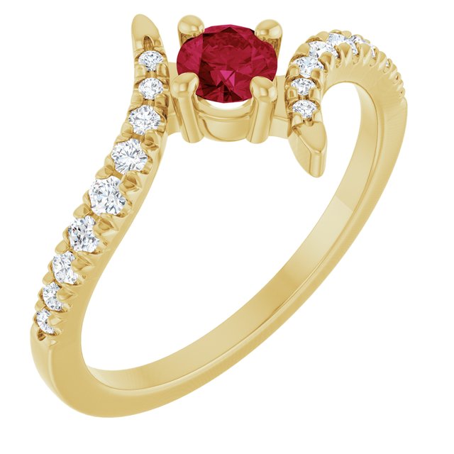 14K Yellow Gold Lab-Grown Ruby & 1/5 CTW Lab-Grown Diamond Bypass Ring