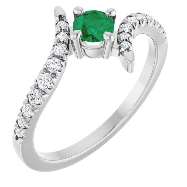 Sterling Silver Lab-Grown Emerald & 1/5 CTW Lab-Grown Diamond Bypass Ring