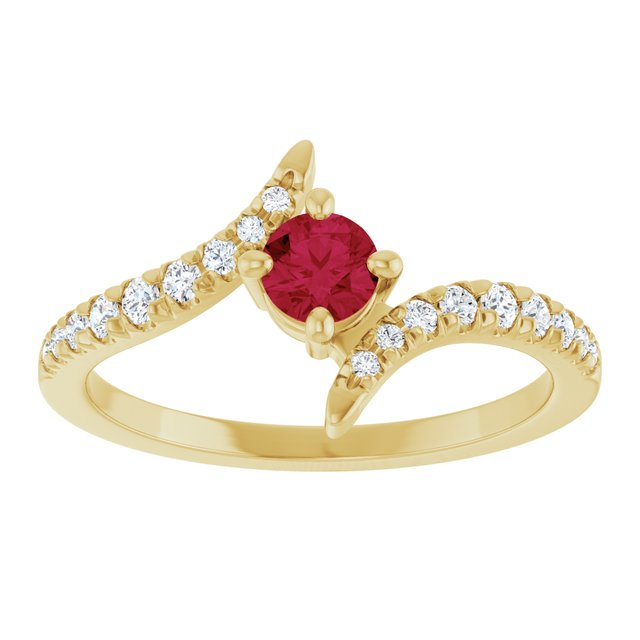 14K Yellow Gold Lab-Grown Ruby & 1/5 CTW Lab-Grown Diamond Bypass Ring