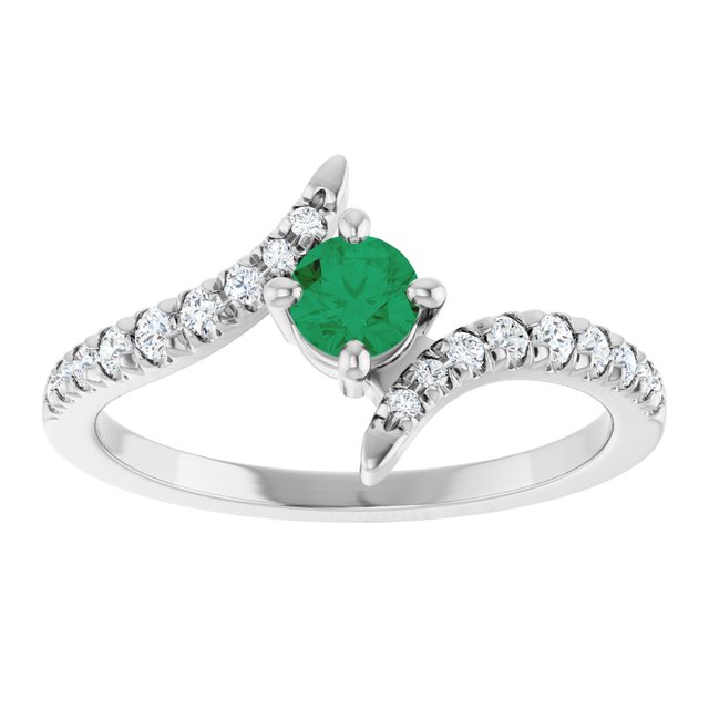 Sterling Silver Lab-Grown Emerald & 1/5 CTW Lab-Grown Diamond Bypass Ring