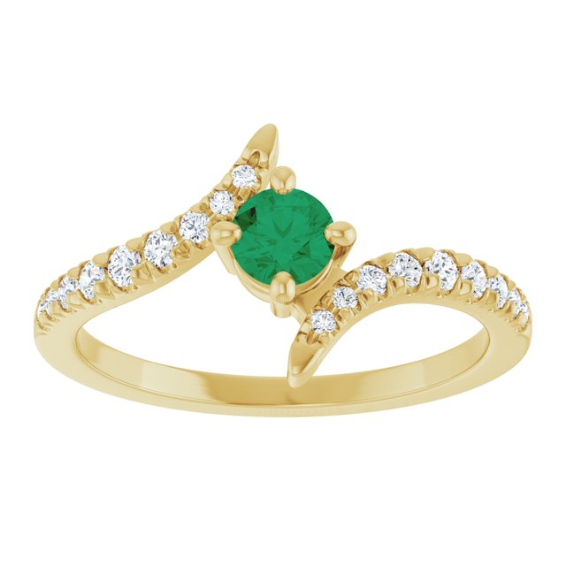 14K Yellow Gold Lab-Grown Emerald & 1/5 CTW Lab-Grown Diamond Bypass Ring