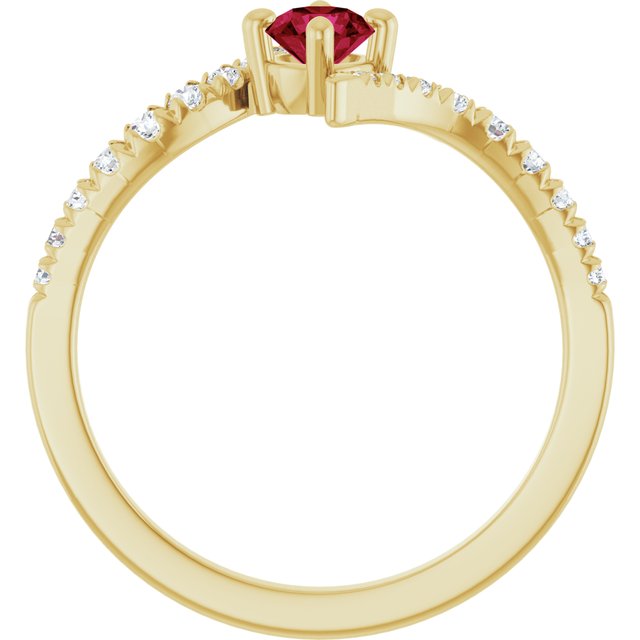 14K Yellow Gold Lab-Grown Ruby & 1/5 CTW Lab-Grown Diamond Bypass Ring