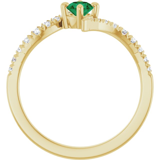 14K Yellow Gold Lab-Grown Emerald & 1/5 CTW Lab-Grown Diamond Bypass Ring