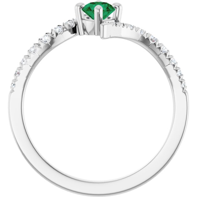 Sterling Silver Lab-Grown Emerald & 1/5 CTW Lab-Grown Diamond Bypass Ring