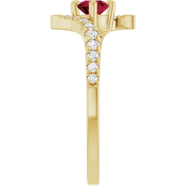 14K Yellow Gold Lab-Grown Ruby & 1/5 CTW Lab-Grown Diamond Bypass Ring