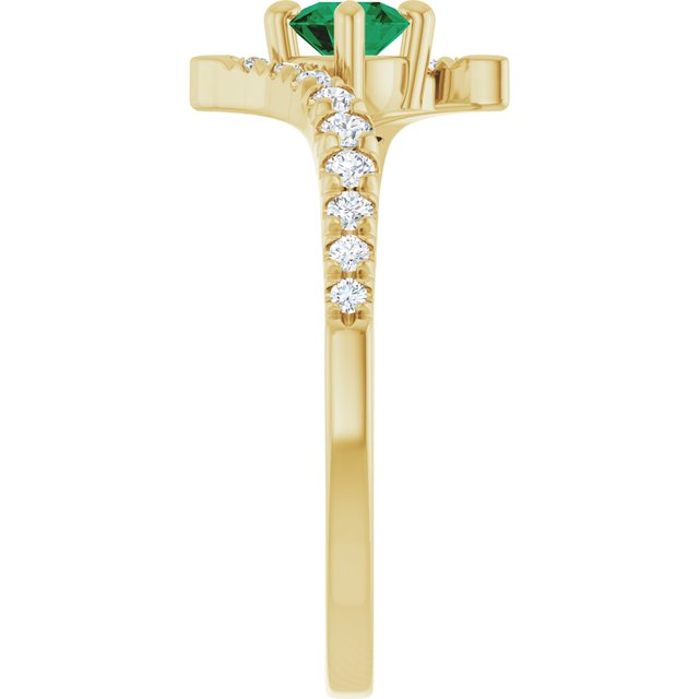 14K Yellow Gold Lab-Grown Emerald & 1/5 CTW Lab-Grown Diamond Bypass Ring
