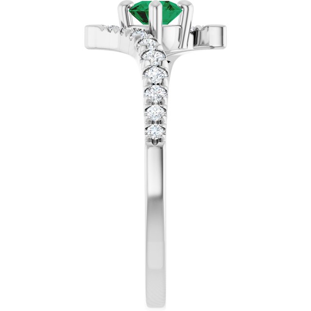 Sterling Silver Lab-Grown Emerald & 1/5 CTW Lab-Grown Diamond Bypass Ring