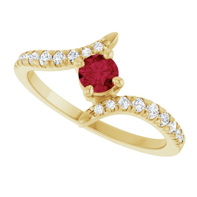 14K Yellow Gold Lab-Grown Ruby & 1/5 CTW Lab-Grown Diamond Bypass Ring