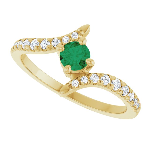 14K Yellow Gold Lab-Grown Emerald & 1/5 CTW Lab-Grown Diamond Bypass Ring
