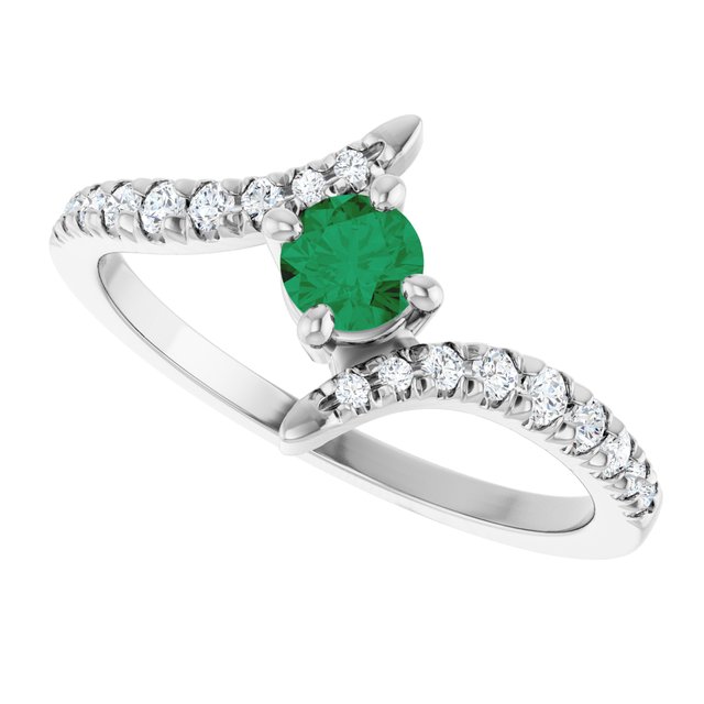 Sterling Silver Lab-Grown Emerald & 1/5 CTW Lab-Grown Diamond Bypass Ring