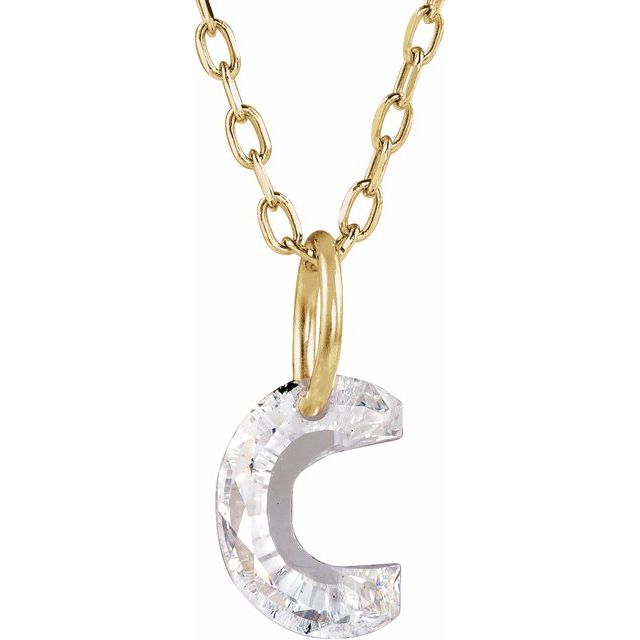 14K Yellow Gold 1/2  CT Lab-Grown Diamond Initial C 18" Necklace