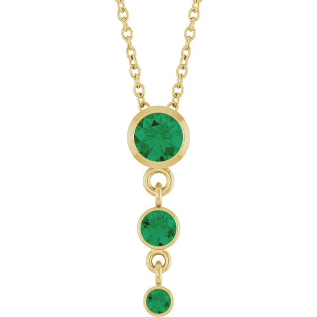 14K Yellow Gold Lab-Grown Emerald 18" Necklace