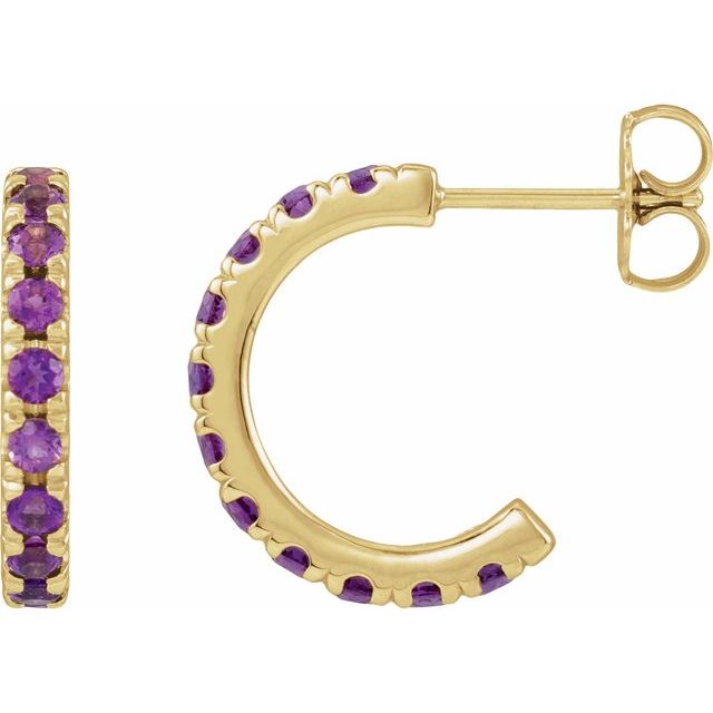 14K Yellow Gold Natural Amethyst French-Set 15.1 mm Huggie Hoop Earrings