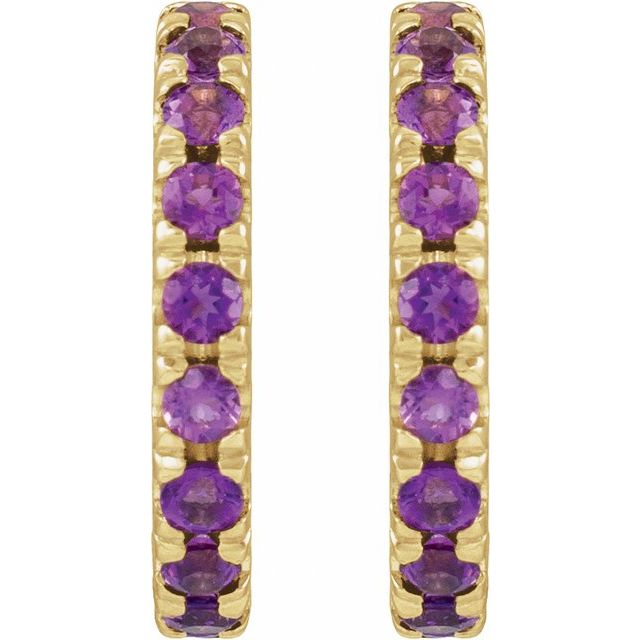 14K Yellow Gold Natural Amethyst French-Set 15.1 mm Huggie Hoop Earrings
