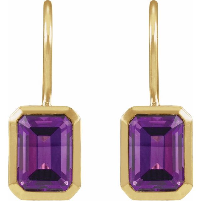14K Yellow Gold Natural Amethyst Bezel-Set Drop Earrings