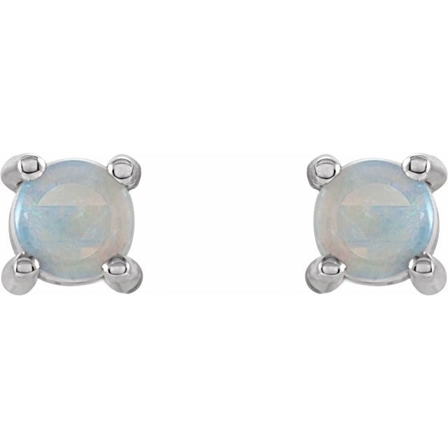 14K White Gold 4 mm Natural White Opal Earrings